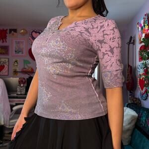 Vintage Y2K grunge / fairycore purple bedazzled top